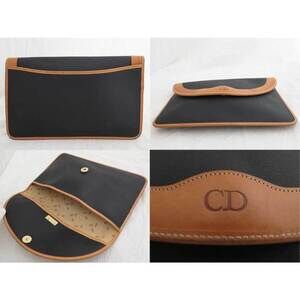Dior leather black bag Shoulder clutch Christian logo brown